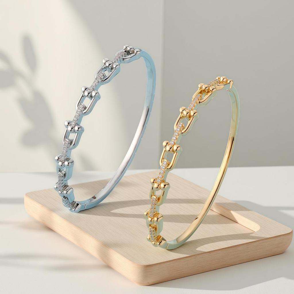 18K Weißgold U-förmige Hufeisen-Schnalle Armband – Europäischer & Amerikanischer Modischer Schmuck
