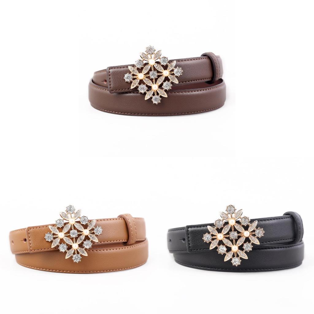 Female Leather Belt With Water Drilled Embellishments For Casual Wear And Dresses