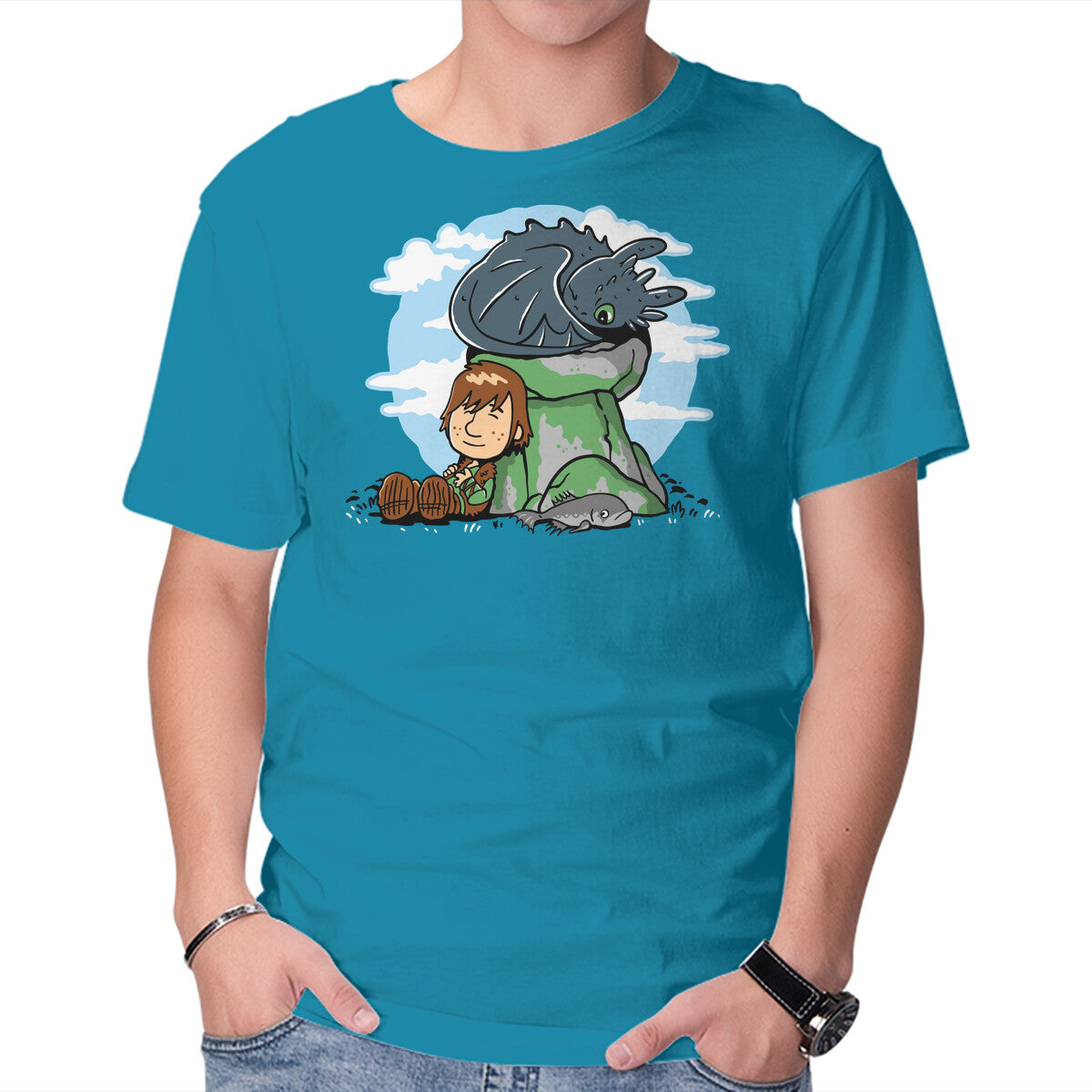 Unisex Crew Neck T-Shirt Relaxing With My Dragon Graphic Short Sleeve Casual Tee XS