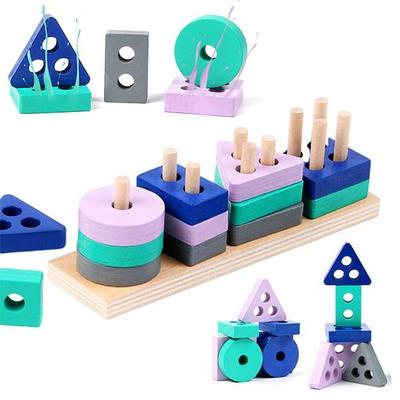 Holzbausteine-Spielzeug, frühes Lernen, pädagogisches Spielzeug, Farbe, Form, Spiel, Kognition, Kinderspielzeug