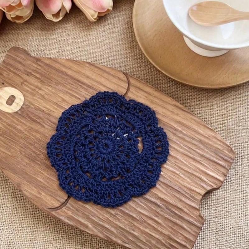1pcs Woven Hollow Out Coaster, Modern Polyester Drink Coaster For Home,Solid Color Coasters For Insulation, Kitchen, Dining Room, Bedroom
