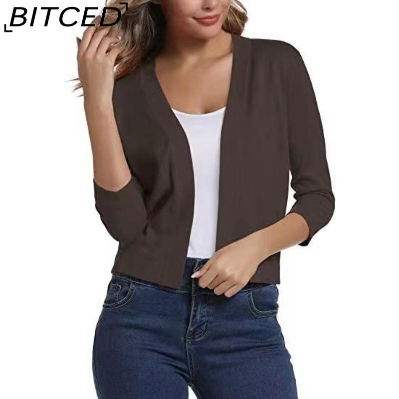 

BITCED Women s Knitwear Elegant Minimalist Versatile Short Cardigan Spring/Fall Knit Cardigan XXL темно-коричневого кольору