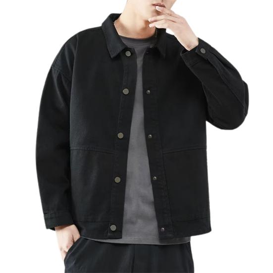 Autumn Winter Men Cargo Coat Solid Color Turndown Collar Windproof Korean Style Relaxed Fit Jacket for Working