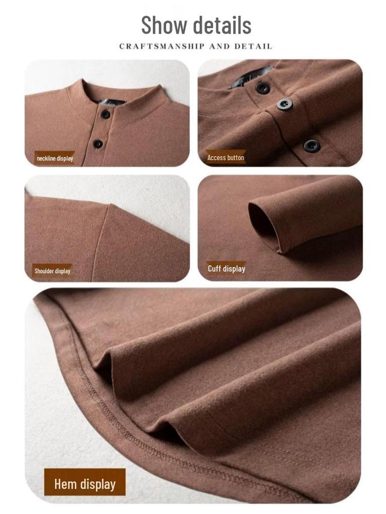 Women's Plus Size Long-Sleeve T-Shirt with Stand Collar and Lapels - De Rong Base Layer, Autumn/Winter Style for a Slimming Look