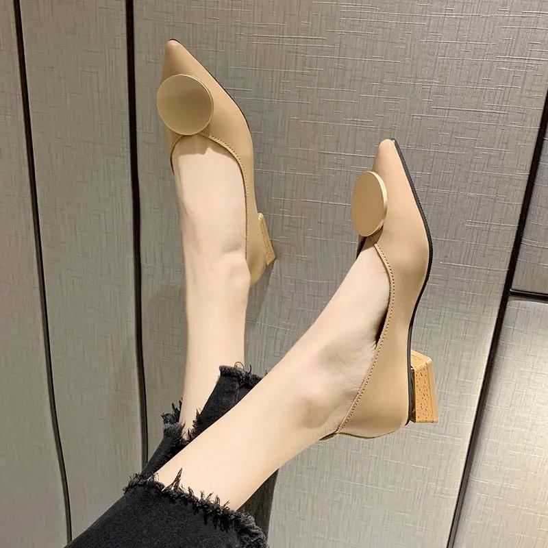 Fashion Women's Shoes Low Heel Elegant Pointed Toe Block Ladies Pumps Office Chunky Heels Casual on Sale Stylish Luxury Brand Young Chic