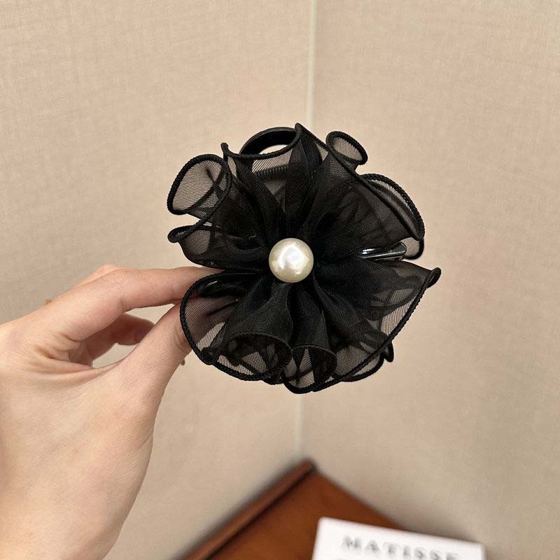 Vintage Schwarze Netzblume Perle Haarspange Für Damen Elegant Schleife Pferdeschwanz Zopf Haarspange Kopfschmuck Haarschmuck