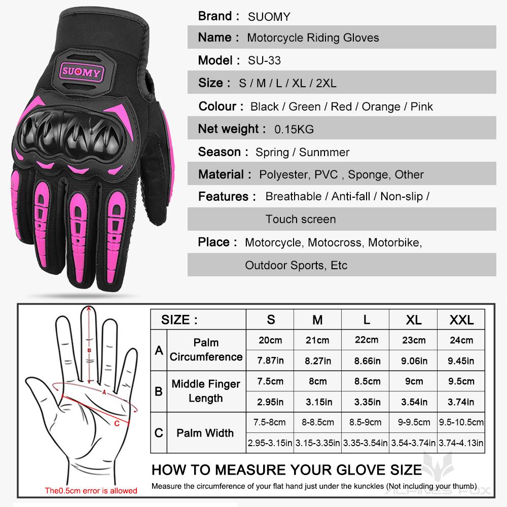 Suomy Lady Pink Motorcycle Gloves Women Summer Mesh Breathable Motocross Motorbike Moto Racing Gloves Touch Screen Gloves Men