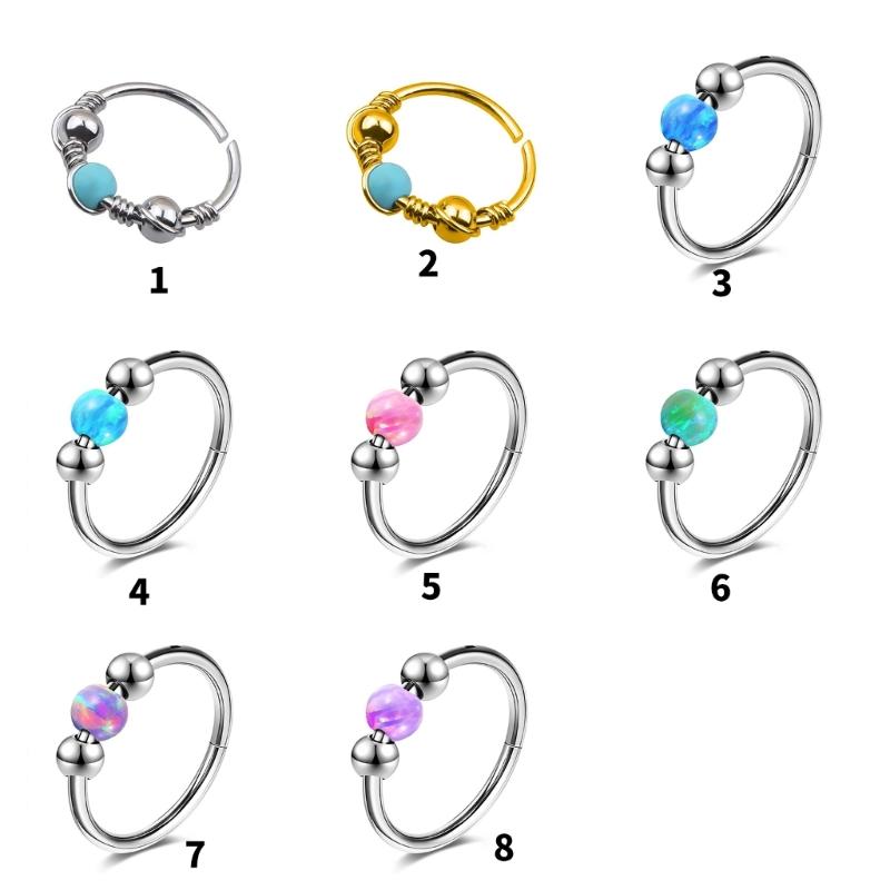 Sturdy Stainless Steel Nose Rings Septum Jewelry Helix Cartilage Conch Hoop Comfortable Opal Designs for Trendy Women