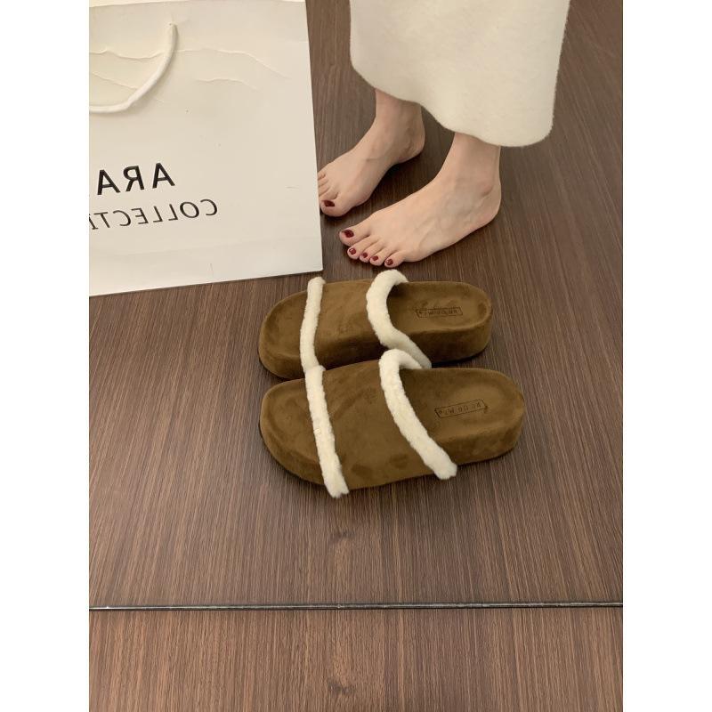 Retro late evening wind thick-soled heightening fluffy shoes for women to wear outside autumn and winter 2025 new brown warm and velvet Birkenstocks