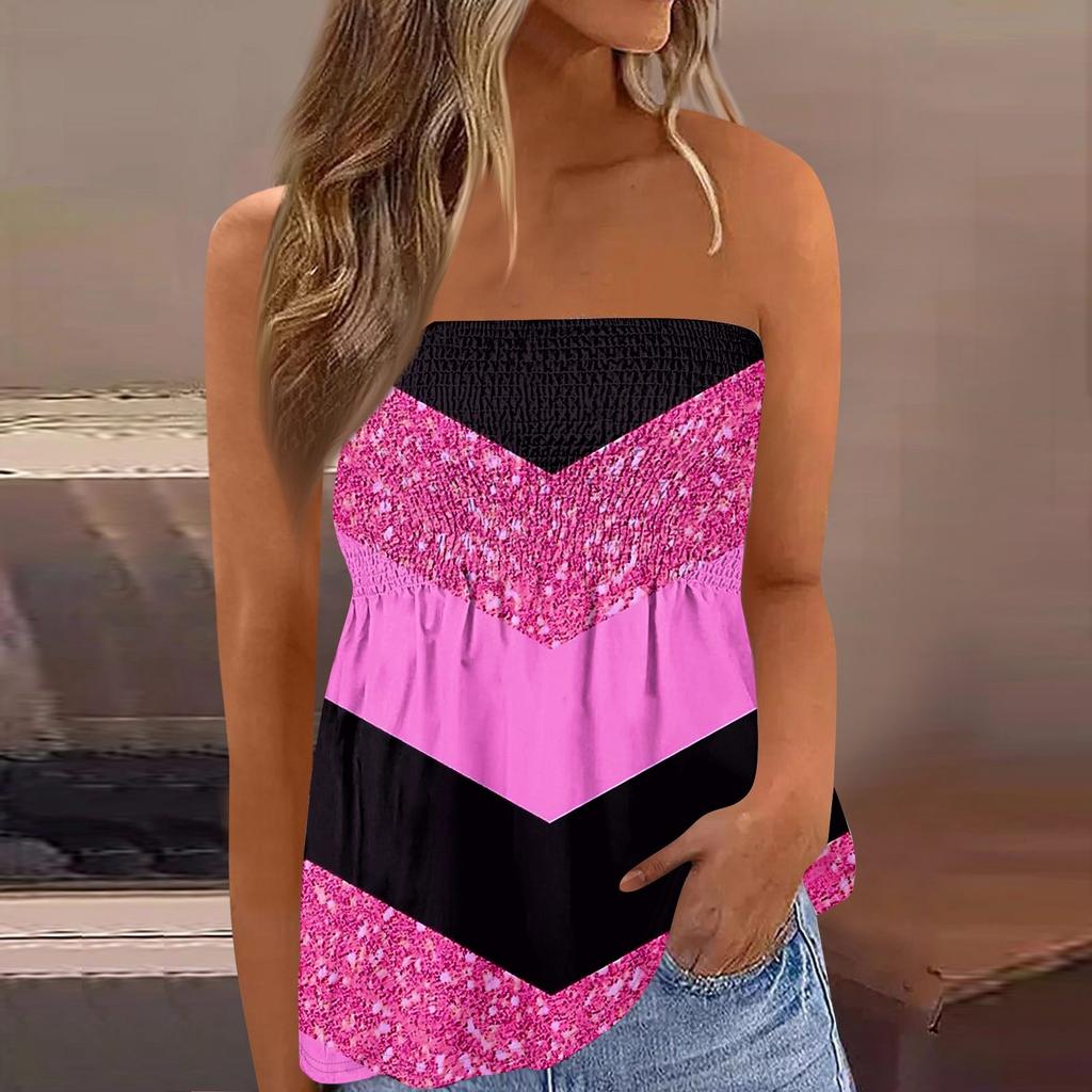 Tube Tops For Women,Cute Sexy Off Shoulder Print Sleeveless T-Shirt