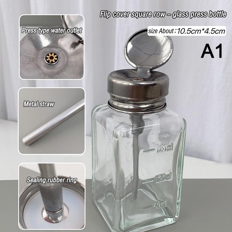 

180 мл Прозрачный стеклянный дозатор с помпой для лака для ногтей, спирта, средства для снятия макияжа - Нажимной, многоразовый флакон для хранения жидкого очищающего средства