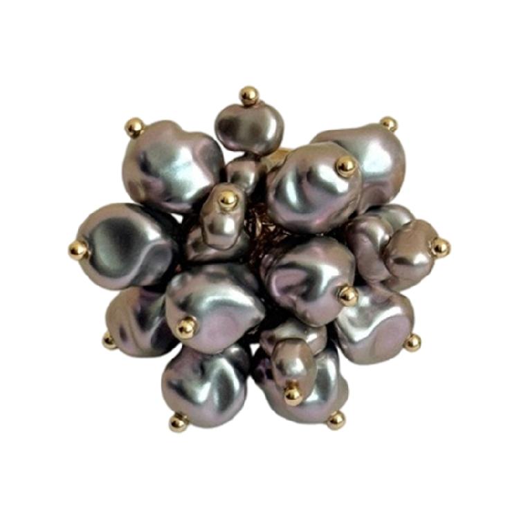 Stackable Pyrotechnics Effect Ring Featuring Imitation Pearls Adjustable Opening Vintage Look Finger Rings For Fashion