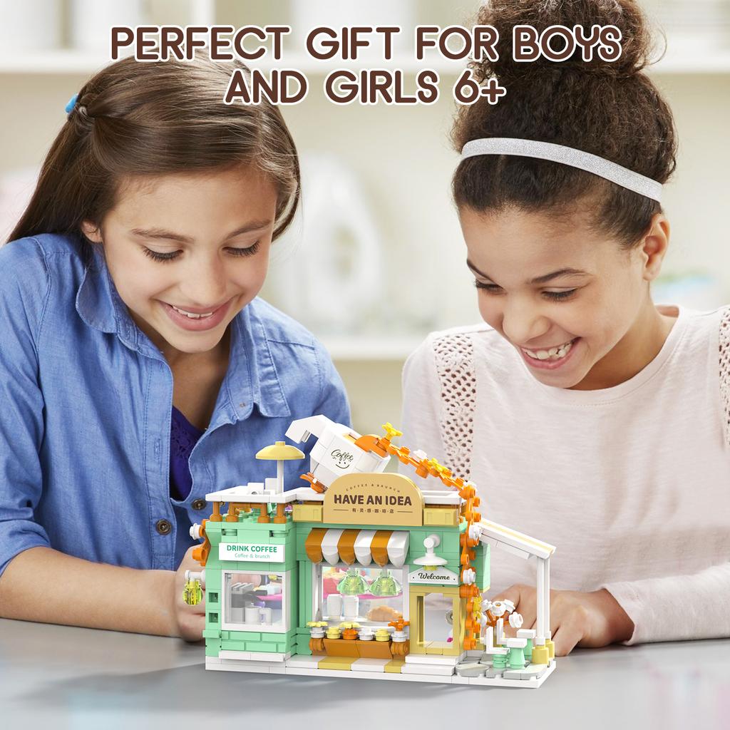 Cute Coffee Shop Building Blocks, City Street View Simulation Architecture Café Toy, Idea Present for Adults Teens Kids (315Pcs)