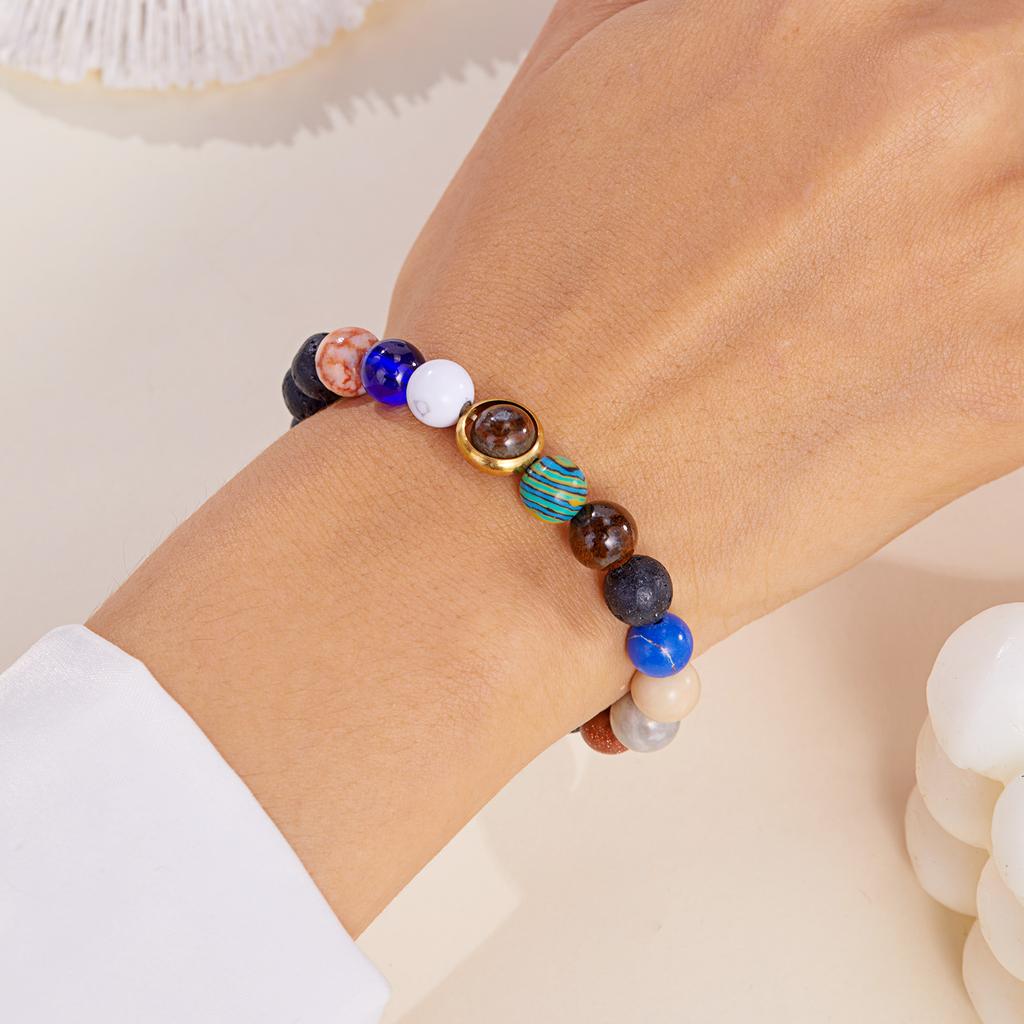 Trendy Cosmic Solar System Bracelet Eight Planets Bracelet Beaded Stretch Bracelet Couple Friends Handmade Jewelry Gift
