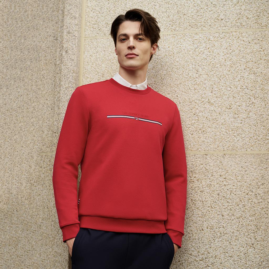 FILA Heritage Fashion Classic Retro Casual Versatile Soft Comfortable Crew Neck Pullover Sweatshirt Men sweatshirt Burgundy F11M618216FWI
