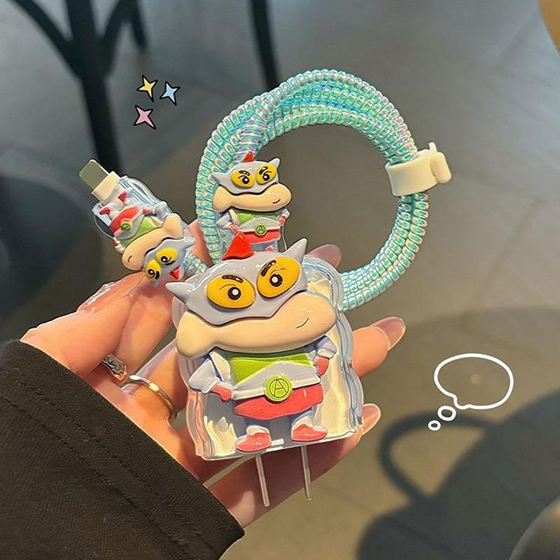 3D Crayon Shin-Chan Charger Data Cable Protector Case Winder Kits For Iphone Ipad 18W 20W Protective Cover Data Line Anti-Break