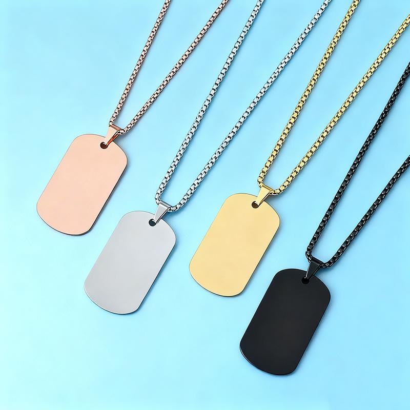 Stainless Steel Square Pearl Necklace with Engravable Dog Tag - Laser Color Printing Festival Gift.