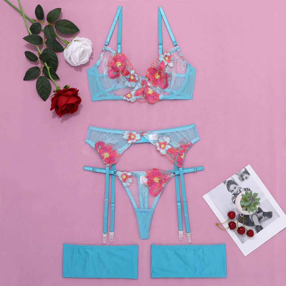 Stylish Steel Ring Embroidery Mesh Garter Belt Set - Multi-Color Body Shaping with Split Design