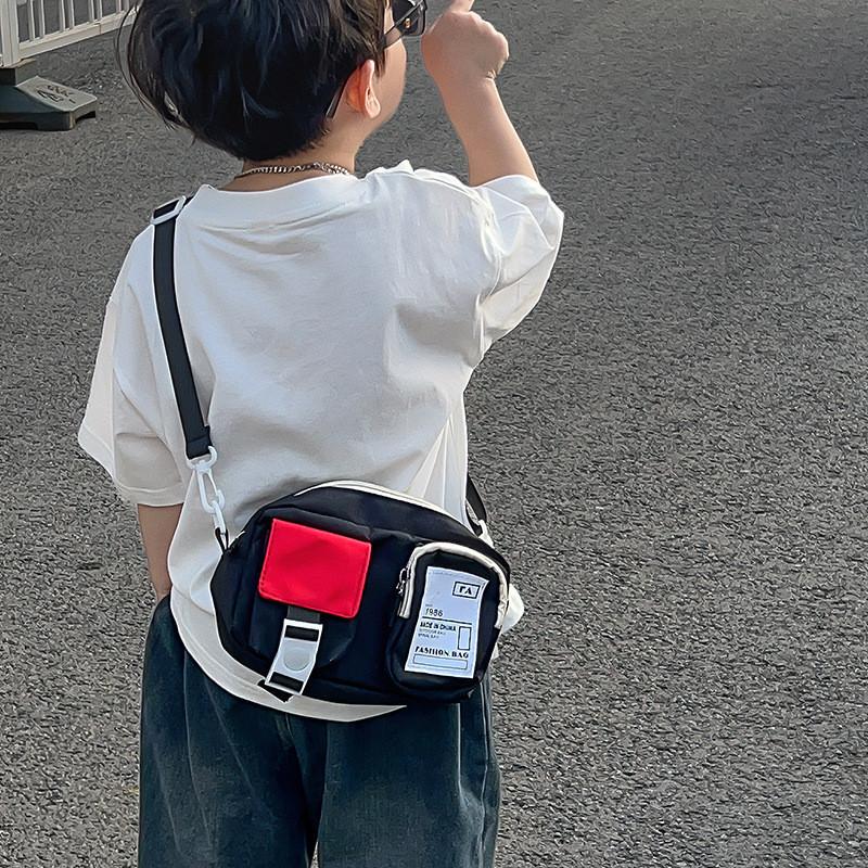 Adorable Kids Oxford Cloth Shoulder Bag Cute Color Block Design For Boys And Girls