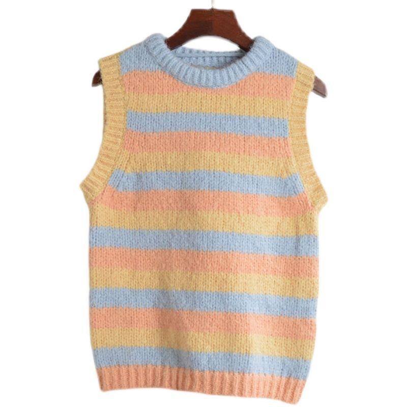 Export Fall/Winter Slim Slim Looking Wear Preppy Style Sleeveless Pullover Knitted Vest Sweater Top Ladies