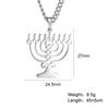 Jewish Menorah Star of David Pendant Necklace for Men Stainless Steel Judaica Faith Hanukkah Lamp Amulet Jewelry Gifts