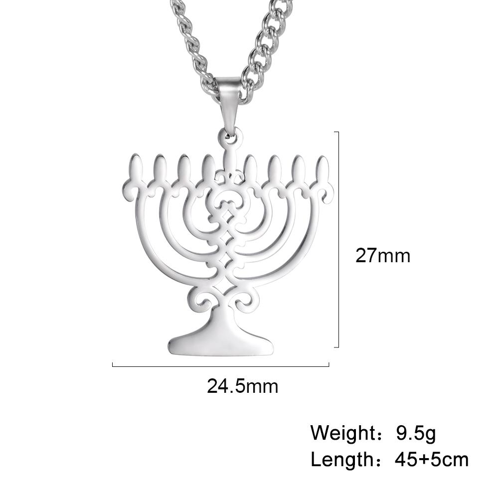 Jewish Menorah Star of David Pendant Necklace for Men Stainless Steel Judaica Faith Hanukkah Lamp Amulet Jewelry Gifts