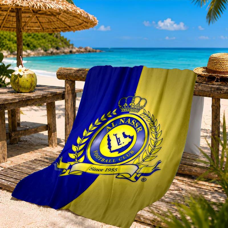 Asciugamano da Spiaggia in Microfibra Stampato con Stemma del Club di Calcio Nassr, Morbido e Assorbente, Asciugatura Rapida, Ideale per Viaggi Estivi, Essenziale per la Spiaggia, Piscina