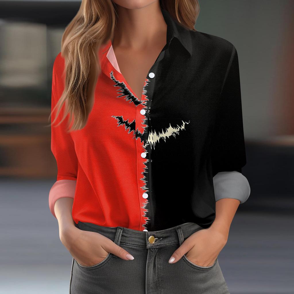 Women's Halloween Printed Long Sleeve Casual Button Down Shirt