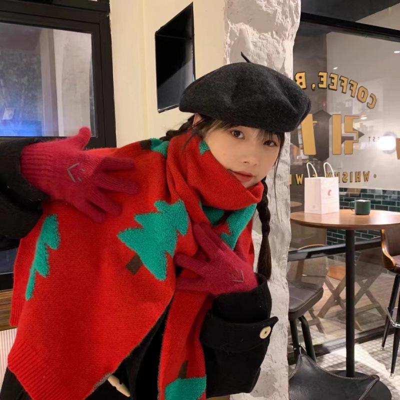 Korean Style Reindeer Knitted Cashmere Scarf - Unisex Winter Festive Neck Warmer