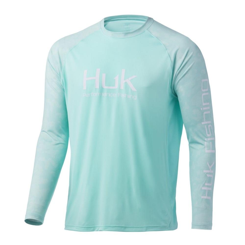 HUK Magliette da Pesca Abbigliamento da Pesca Sport all'Aperto Protezione Solare Asciugatura Rapida Manica Lunga Girocollo Seta di Ghiaccio Abbigliamento da Pesca