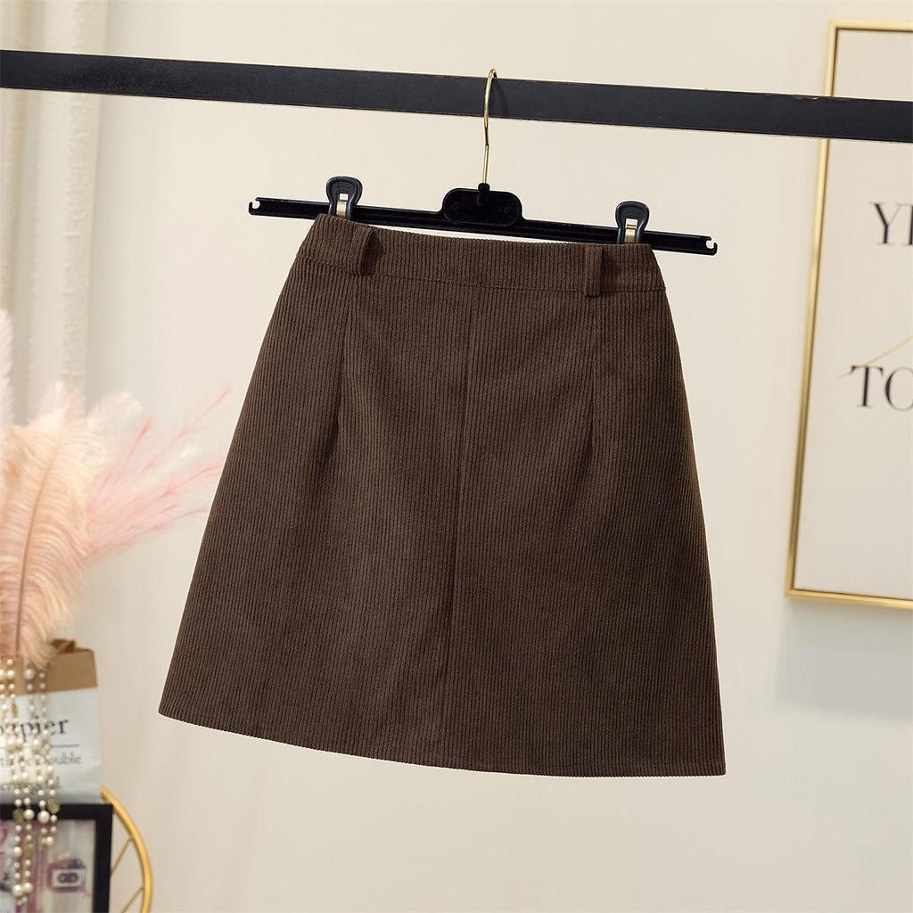2026 Autumn/Winter Corduroy A-line High Waist Slimming Skirt – Fashionable Hip-hugging Design