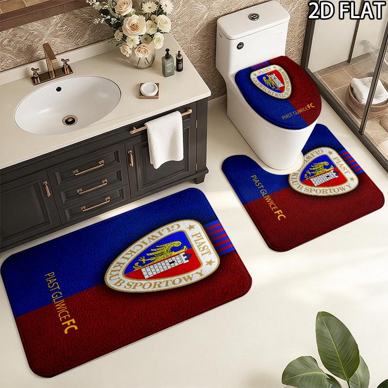 3pcs Piast Gliwice Pattern Flannel Nonslip Absorbent Washable Decorative Bathroom Home Toilet Seat Cover Mat