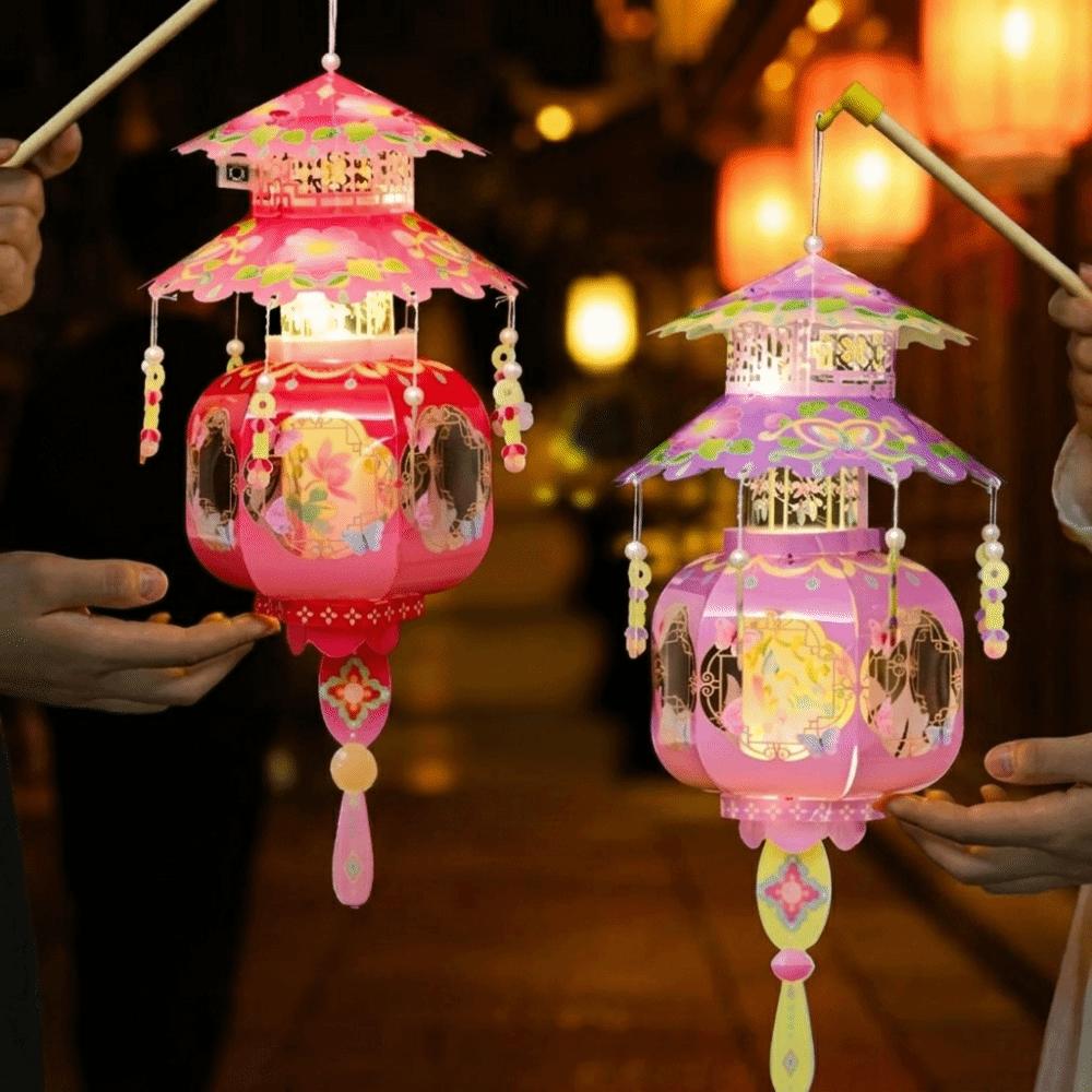 Lightweight DIY Craft Material Kit Pagoda Hanging LED Lantern Portable Handheld Lantern  Home Decor
