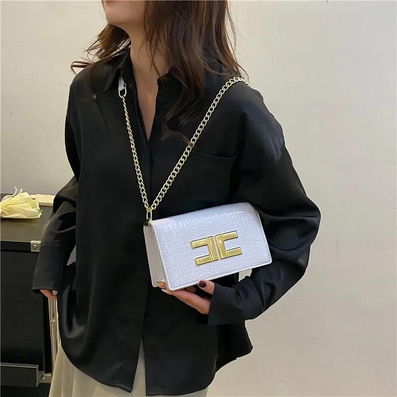 Luxury Designer Bags Simple Fashion Commute Small Square Bag Vintage Crocodile Pattern Fin Style Shoulder Crossbody Bag