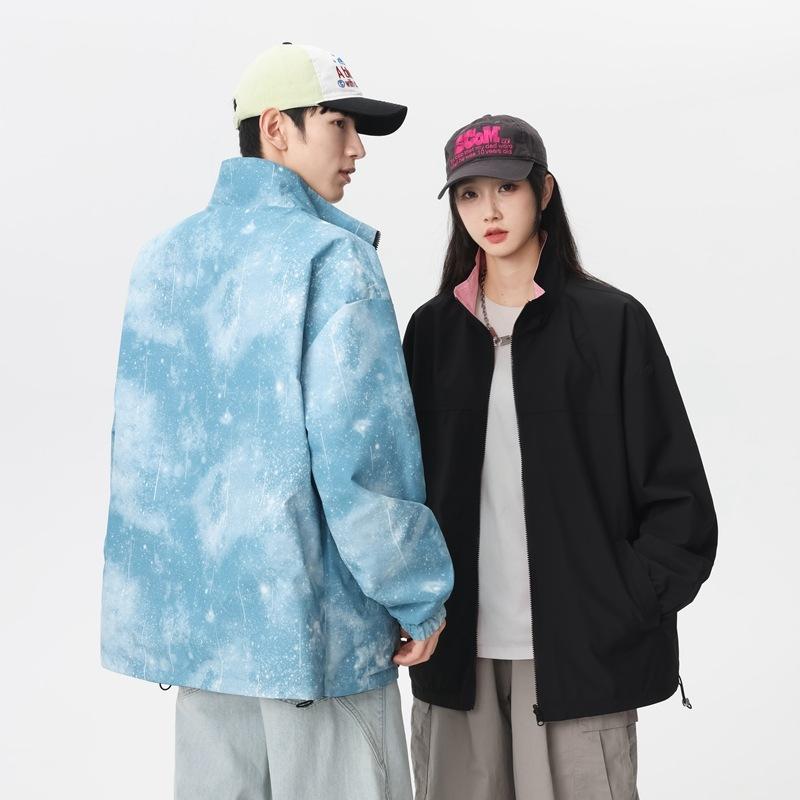 Double-sided Wear American Retro Tie-dye Loose Casual Stand-up Collar Hip-hop Outdoor Sports Windproof Pilot Couple