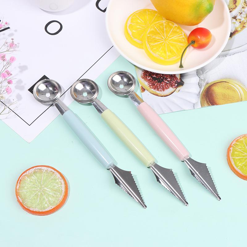 2 In1 Stainless Steel Carving Knife Fruit Ice Cream Baller Scoop Stacks Spoon