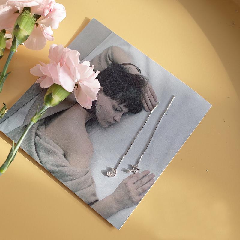 Simple Diamond-Set Star Moon Asymmetric Earrings Zircon Long Fringed Earrings Femininity Earrings