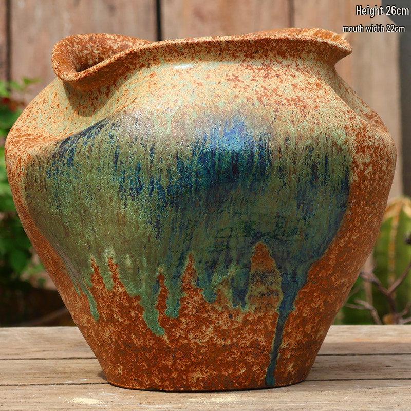 Handmade Coarse Pottery Flower Pot - Large Ceramic Jar for Bougainvillea & Hydrangeas