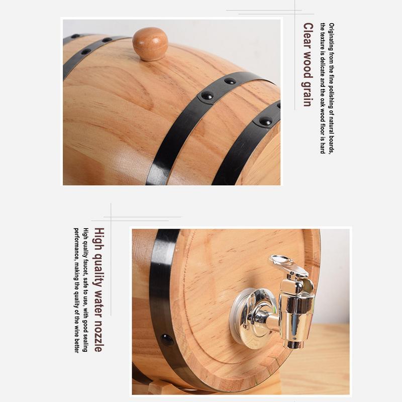 1L Wood Wine Barrel Vintage Oak Home Brewing Accessory Wine Keg Large Capacity Storage Container Tequila Wine Whiskey Dispenser