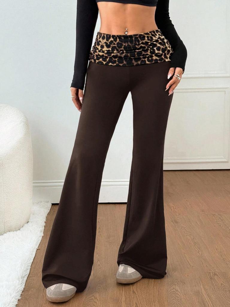 Pantalon évasé taille moyenne imprimé léopard euro-américain - Confortable, Tendance, Amincissant Vêtement décontracté Printemps/Été