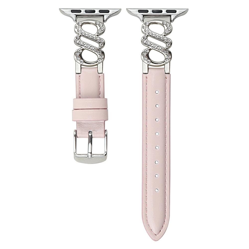 Wrist Strap for Apple Watch Series 10 Ultra 9 8 7 SE 6 5 4 3 2 1 46mm 49mm 45mm 44mm 42mm S-Shape Leather Band Rhinestone Decor