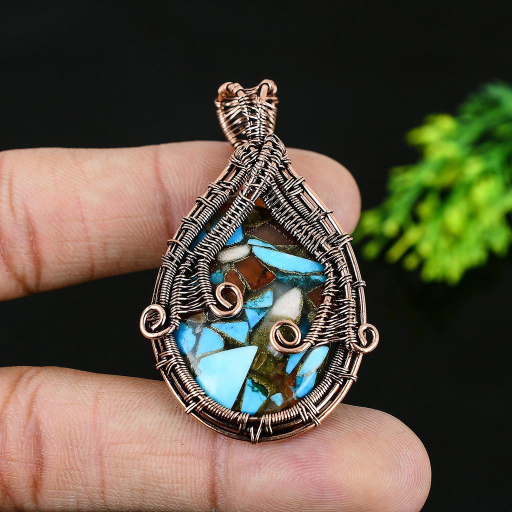 Natürlicher Spiny Oyster Edelstein Handarbeit Kupferdraht Wickel Geschenk Anhänger 2 W1W05