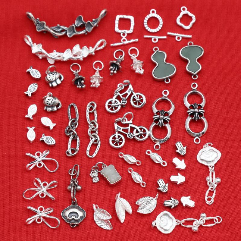 Sterling Silver Elephant & Leaf Double Charm Beads with OT Clasp for DIY Jewelry