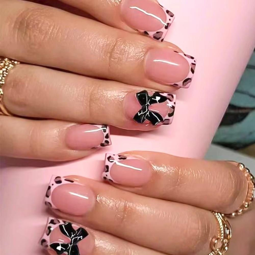 96pcs/Box Leopard Square Head Press On Nails Nail Art Finished Nail Tips  Women/Girls