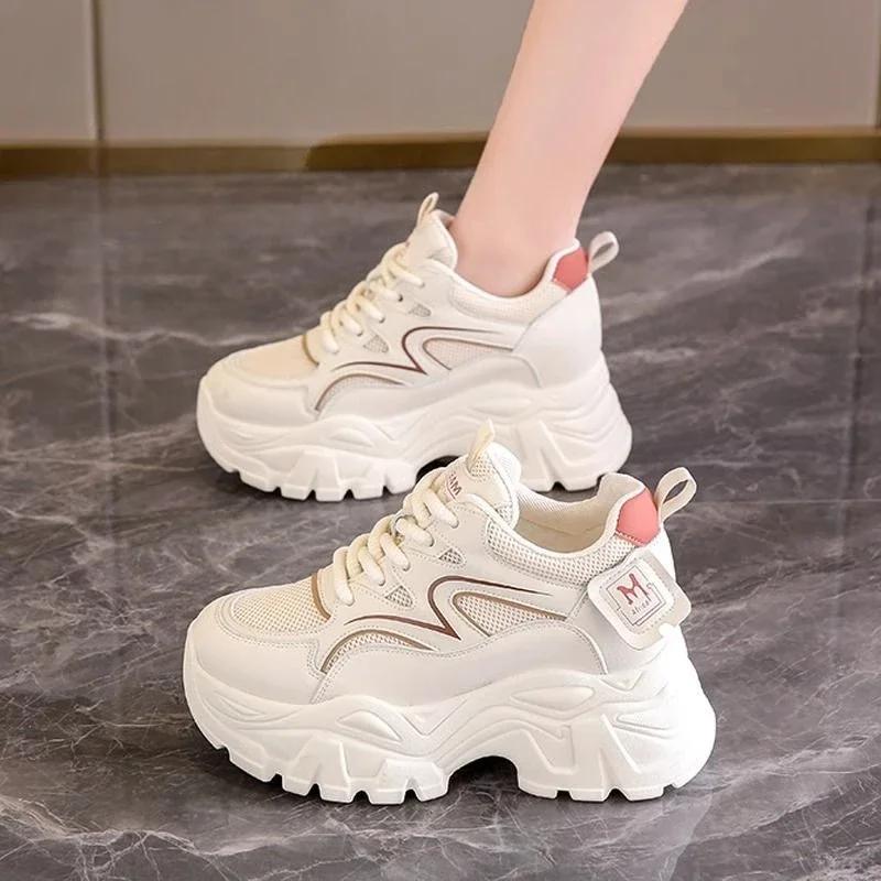 Breathable Mesh Platform Sneakers Women Spring Summer Thick Bottom Vulcanize Shoes Ladies Lace-Up Non-Slip Casual Shoes