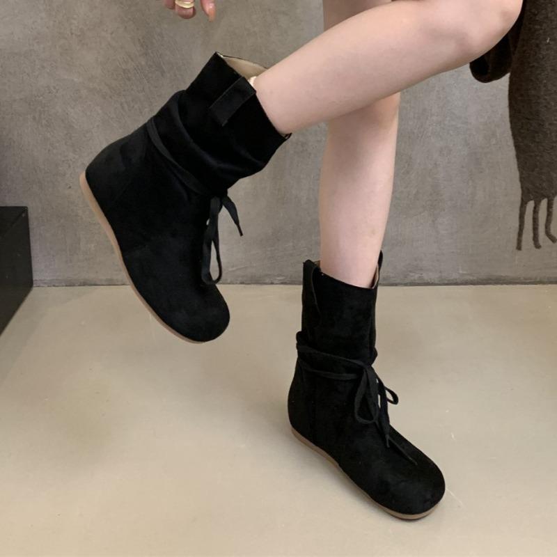 Fashion Lace Up Women's Flats Ankle Boots Fad Suede Casual Shoes 2025 Winter New Brand Women Cozy Shoes Designer Chelsea Boots De Mujer