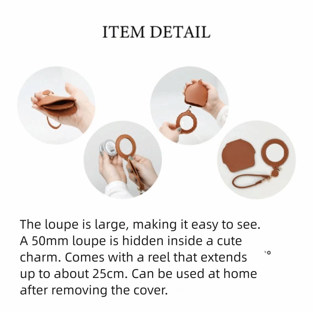 Extendable Reading Magnifying Glass Easy-pull Buckle PU Leather Key Chain  Seniors