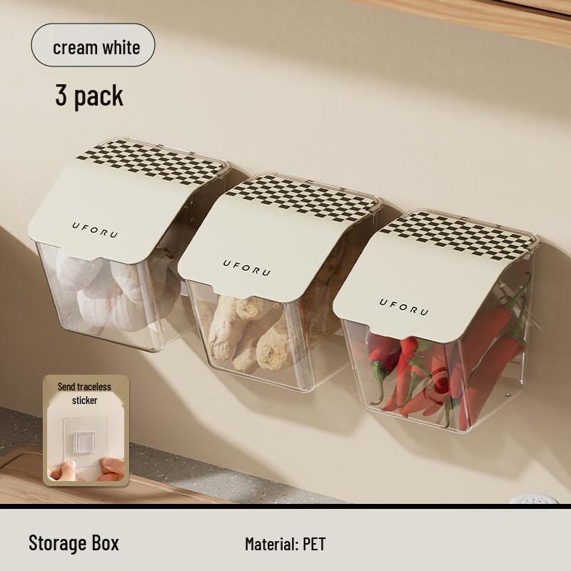 Pin Huan Wall-Mounted Kitchen Storage Baskets with Lids (3-Pack)