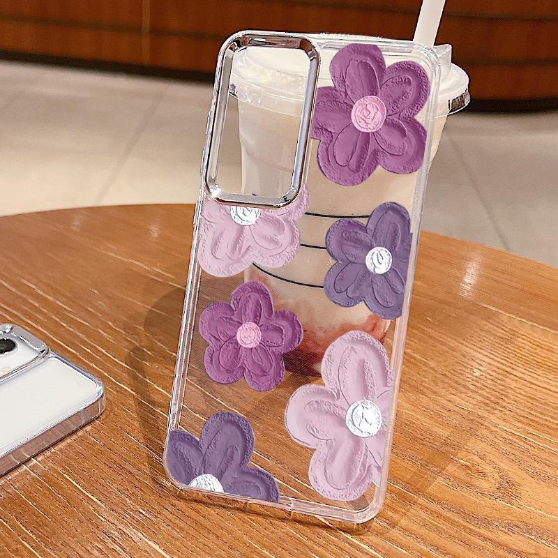 Retro Flowers Black Rose Print Case For Samsung S26 S25 Ultra S24 S23 S22 S21 FE A15 A35 A55 A16 A26 A36 A56 A17 A37 A57 5G Plating Lens Soft Cover