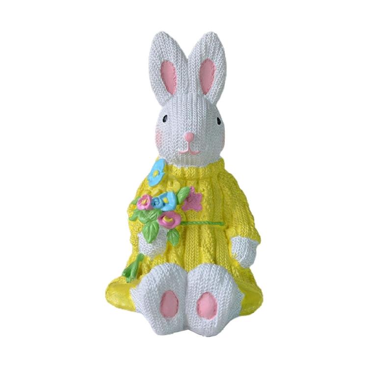 Easter Bunny Figurine Resin Woven Rabbit Statue Party Background Decor Accessory